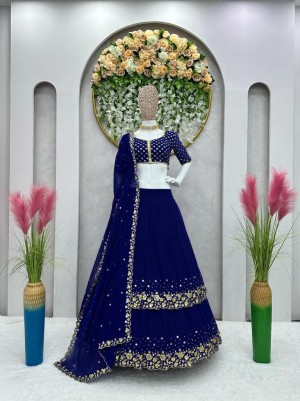 New Latest Blue Colored Faux Georgette Sequence Work Lehenga Choli
